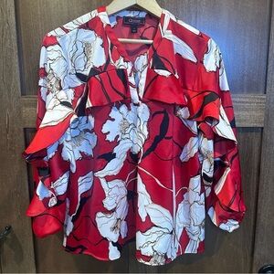 C. Wonder Red and White Floral Blouse